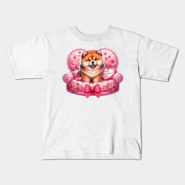 Valentine Chow Chow Dog in Bed Kids T-Shirt by Chromatic Fusion Studio